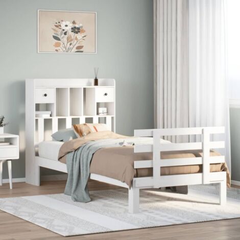 Bookcase Bed without Mattress White 75x190 cm Small Single Solid Wood Pine vidaXL