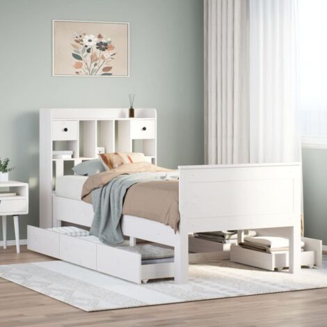 Bookcase Bed without Mattress White 75x190 cm Small Single Solid Wood Pine vidaXL