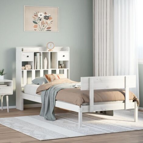 Bookcase Bed without Mattress White 75x190 cm Small Single Solid Wood Pine vidaXL