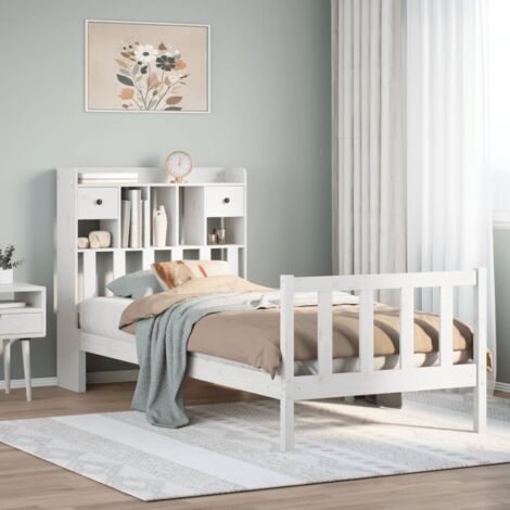 Bookcase Bed without Mattress White 75x190 cm Small Single Solid Wood Pine vidaXL