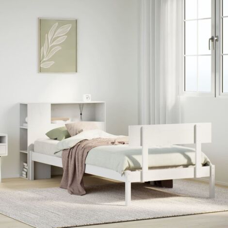 Bookcase Bed without Mattress White 75x190 cm Small Single Solid Wood Pine vidaXL