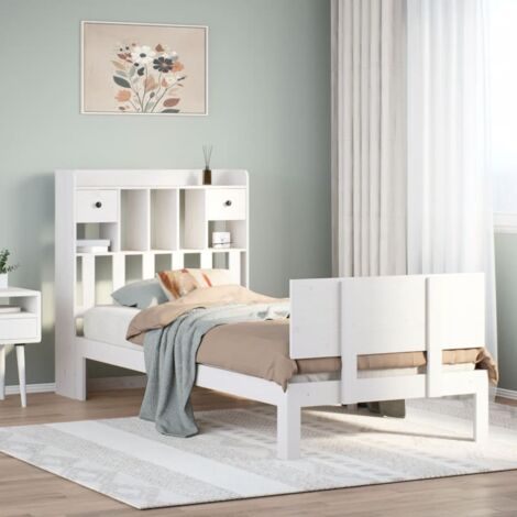 Bookcase Bed without Mattress White 90x190cm Solid Wood Pine vidaXL