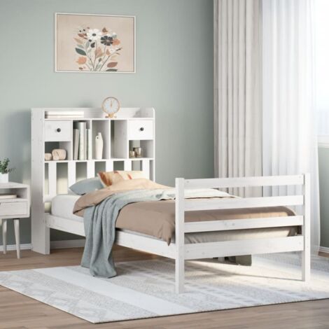 Bookcase Bed without Mattress White 90x200 cm Solid Wood Pine vidaXL