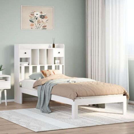 Bookcase Bed without Mattress White 90x200cm Solid Wood Pine vidaXL