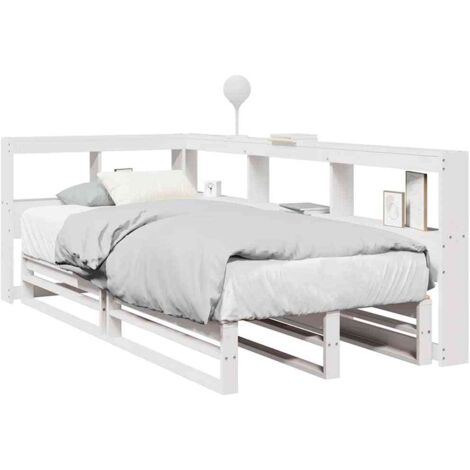 Bookcase Bed without Mattress White 90x200cm Solid Wood Pine vidaXL
