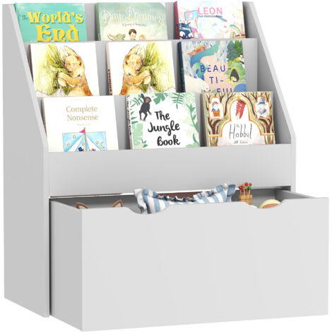 Bookcase for Kids with Shelves, Drawer, Bookcase for Bedroom, Playroom, Grey