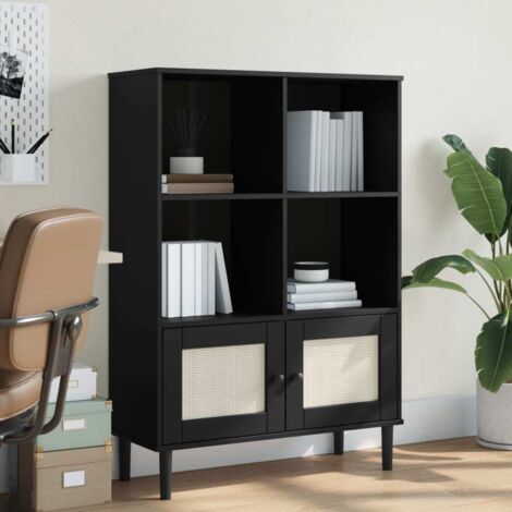 Bookcase SENJA Rattan Look Black 90x35x130 cm Solid Wood Pine vidaXL