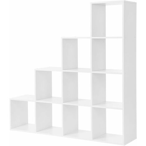 main image of "Bookcase Staircase Shelf, 10-Cube Storage Unit, Wooden Display Rack, Free Standing Shelf, Room Divider Step Rack, White, LBC10WTV1 - White"