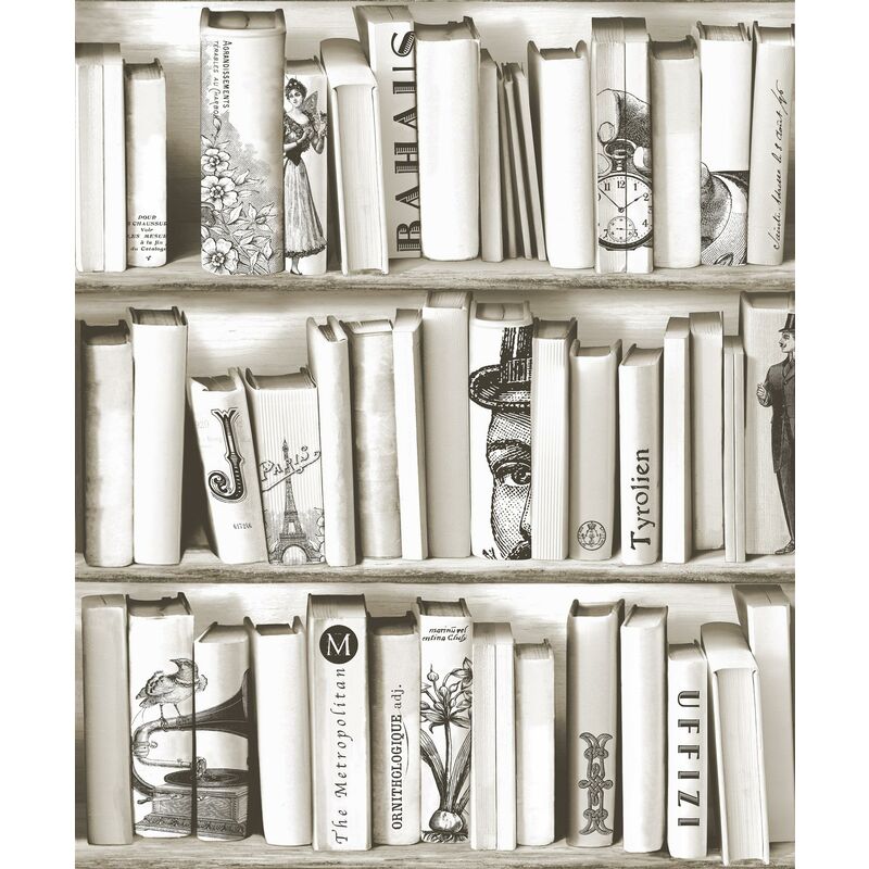 Novelties Encyclopedia Bookshelf Wallpaper Cream Beige 572217 - Cream