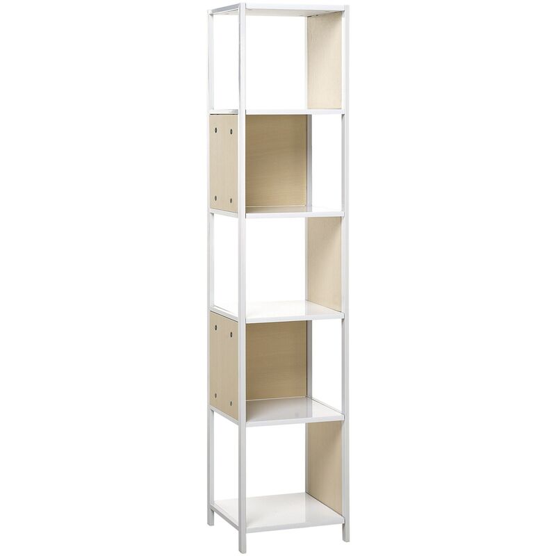 Scandinavian 5 Tier Living Room Shelving Unit Bookcase White Light Wood Bogota