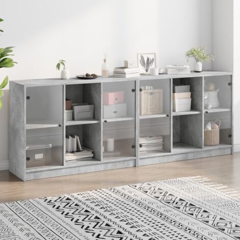 Bookcase with Doors Concrete Grey 204x37x75 cm Engineered Wood vidaXL