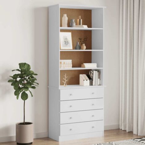 Bookcase with Drawers ALTA White 77x35x186.5 cm Solid Wood Pine vidaXL