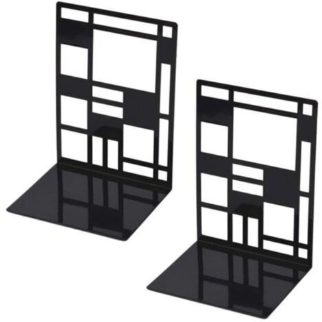 Bookend Set, Metal Bookends, Black Bookends, Design Bookends, Non-Slip Base Shelf for Kids, Office, School, Living Room, Bookstore and Library
