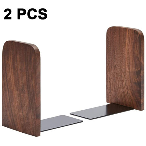 Bookends - Bois Massif Hêtre et Noyer Noir - Antidérapants - Pour Étagères Livres Bureau Bibliothèque - 13 x 10,5 x 8 cm - 2 Pièces