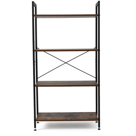 Bookshelf, 4 Tier Industrial Wood Bookcase, Storage Shelving Units with Metal Frame for Living Room Bedroom Entryway Office (Rustic Brown)