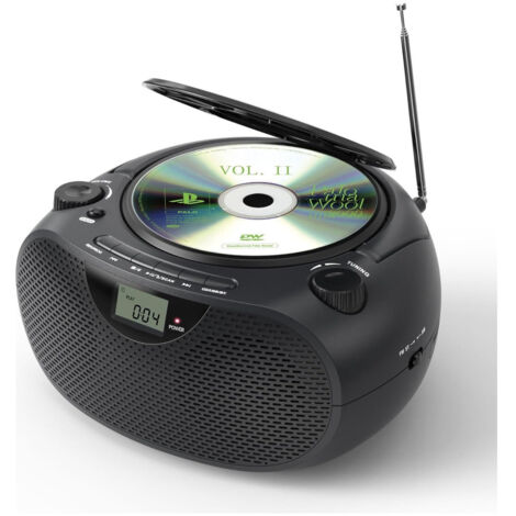 Boombox Portable Haute-Fidélité : Lecteur CD, Bluetooth 5.0, Radio AM/FM, USB/AUX - Son Stéréo avec Bass Boost pour Intérieur & Extérieur