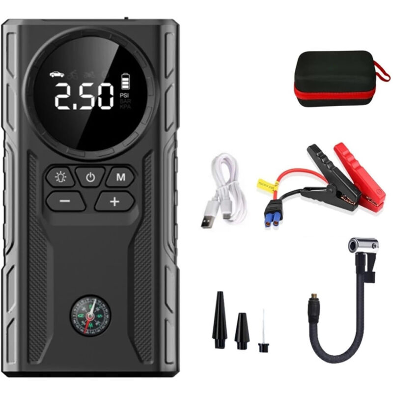 Booster Batterie Démarreurs De Batterie avec Compresseur,avec Écran LCD, Compresseur d'air Portable avec Gonfleur De Pneus Voiture