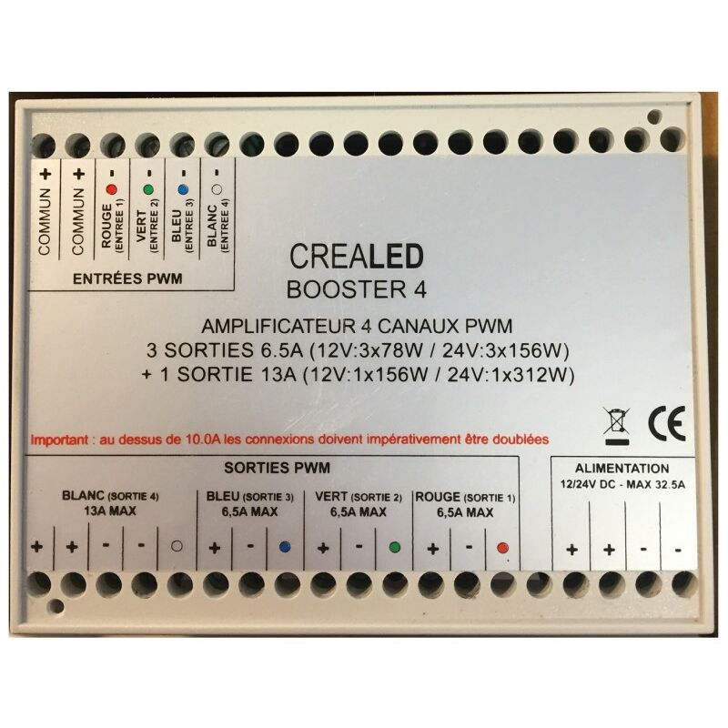 

BOOSTER Crealed 4 - 4-canal del amplificador PWM 12 / 24V - salidas 3 x 6.5A + 1 x 13A