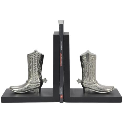 Boot Bookends Bookshelf - Aluminium - L10 x W15 x H18 cm - Silver/Black