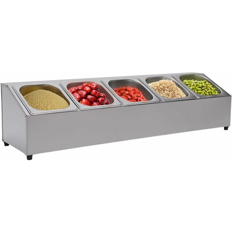 Bord supérieur gn, récipient Gastronorm en acier inoxydable, récipient à Ingrédients de restauration (5 récipients gn et 5 couvercles)