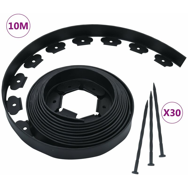 

Borde de césped flexible con 30 estacas 10 m 5 cm - Negro