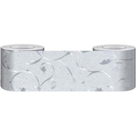 Borde de pared autoadhesivo KZQ de 1 banda, papel pintado de PVC impermeable, rodapié para cocina y baño, decoración de pared, borde recortado para tablón de anuncios, color vid plateado, 5 cm x 500 c