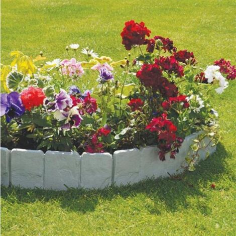Borde de valla de jardín de plástico con aspecto de piedra: 20 paneles decorativos para parterres, césped y macizos de flores.
