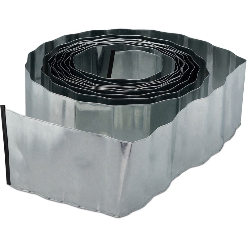 

Relaxdays - Borde delimitador de jardín, Set de 4 bordillos, Galvanizado, Flexible, Bordillo para césped, Plata