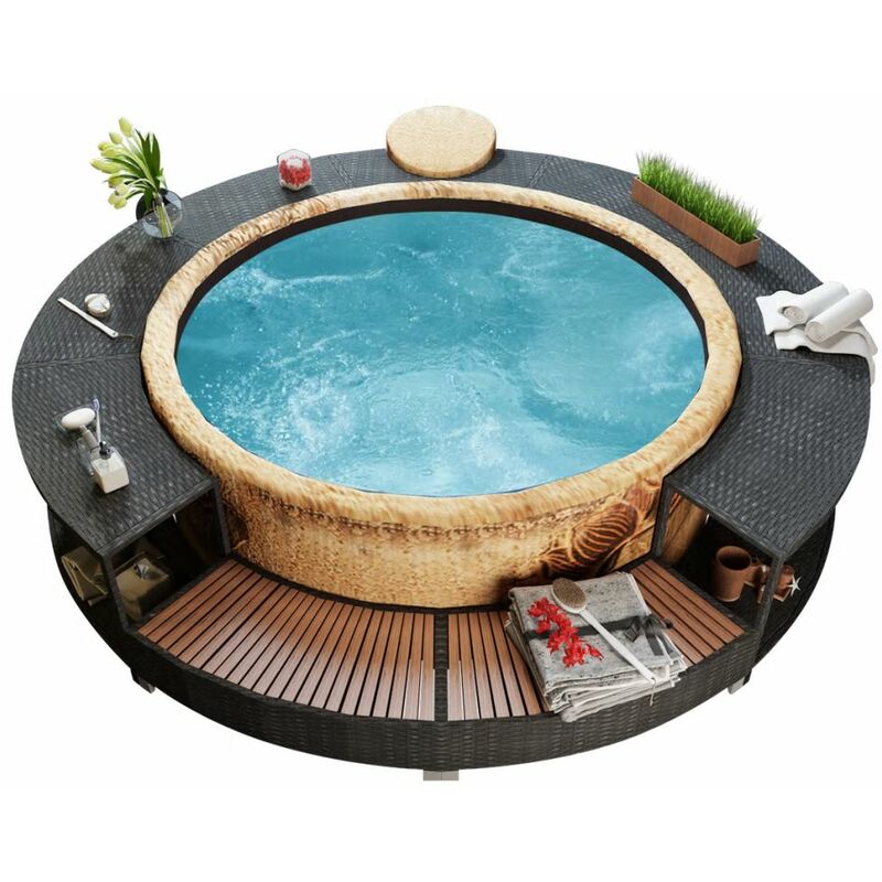 

Borde para banera de hidromasaje spa de ratan sintetico negro