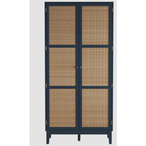 Bordeaux 2 Door Wardrobe - Engineered Wood/Plastic - L55.52 x W85 x H180.5 cm - Berlin Blue/Oak