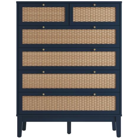 Bordeaux Chest of Drawer - Engineered Wood/Plastic - L39 x W85 x H108.8 cm - Berlin Blue/Oak