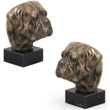 Bordeauxdogge, Dogue de Bordeaux, Französische Dogge - Hundestatuette, Büste auf Steinsockel, Skulptur, Trophäe für eine Hundeausstellung der Marke Art-Dog
