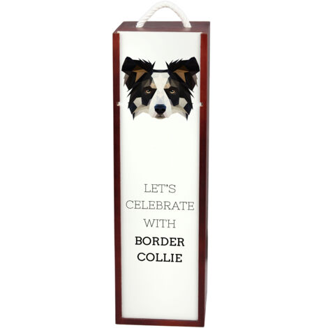 Border Collie - canette de vin géométrique avec photo et inscription par Art-Dog