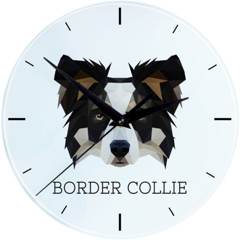 Border Collie - geometrische Wanduhr mit Foto und Aufschrift von Art-Dog