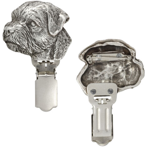 Border Terrier - Brosche mit Clip, Startnummernhalter, versilbertes Abzeichen für Hundeausstellungen von Art-Dog