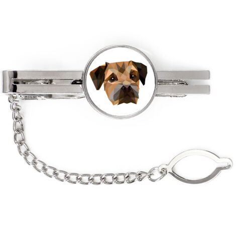 Border Terrier - fermacravatta geometrico con foto e scritta Art-Dog
