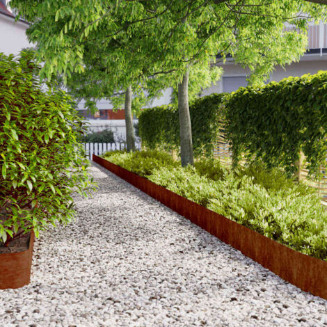 Bordes de césped acero corten flexible 10 piezas 20x103 cm