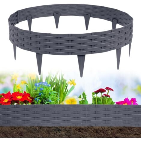 Bordo per prato in rattan 5x1m, plastica piegabile, decorativo, grigio (5 pezzi/5m)