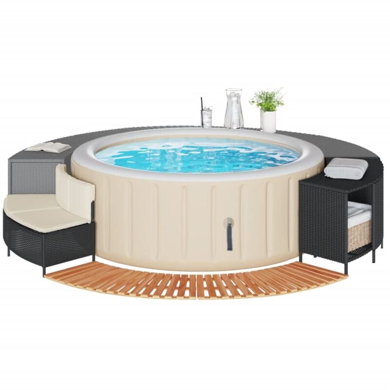 Vidaxl - Bordo per Spa Nero in Polyrattan e Legno Massello di Acacia