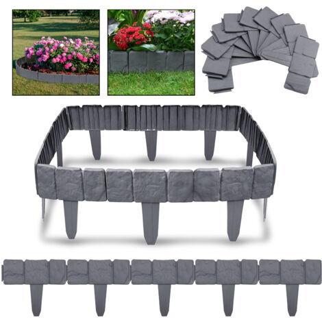 Bordure de jardin 7,5m Barrière Clôture Aspect Pierre Bordure de pelouse 30 pièce bordure en plastique(1 élément 25x23 cm, Anthracite) HENGMEI
