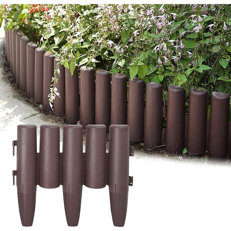 Hengmei - Bordure de Jardin Barrière Clôture 11,2m Bordure de pelouse 40 pièce bordure en plastique, Imitation du Bois(1 élément 28x24 cm, Marron)
