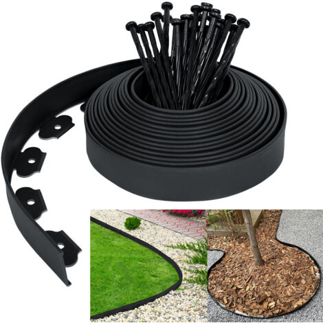 Bordure de jardin Bordure de pelouse en plastique flexible avec 30 clous de fixation Noir 10 m HENGMEI