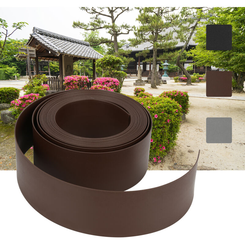 Bordure de jardin Bordure de pelouse flexible Bordure de lit en plastique dur Bordure de tonte Jardinage 25mx12.5cmx2mm marron