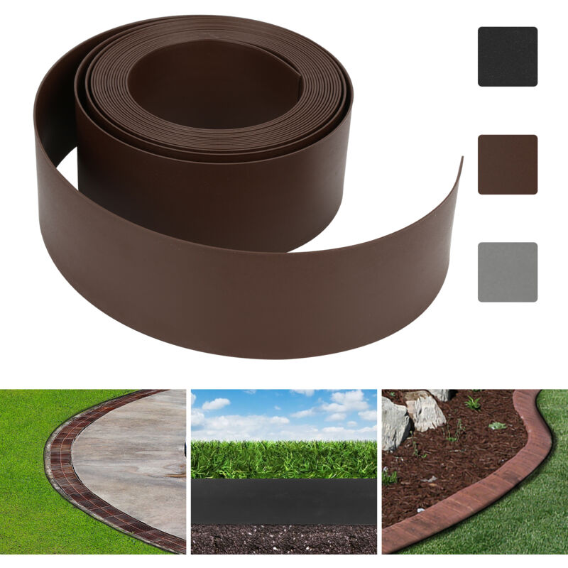 Bordure de jardin Bordure de pelouse flexible Bordure de lit en plastique dur Bordure de tonte Jardinage 25mx14cmx2mm marron