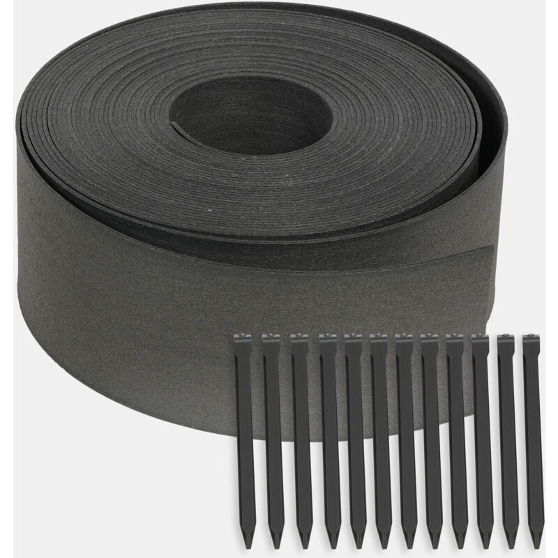 Ravigarden - Bordure de Jardin Bordure Flexible en pe Durable (20m de Longueur, 12.5cm de Hauteur) Effet Ardoise Grise Kit Complet 12 Piquets