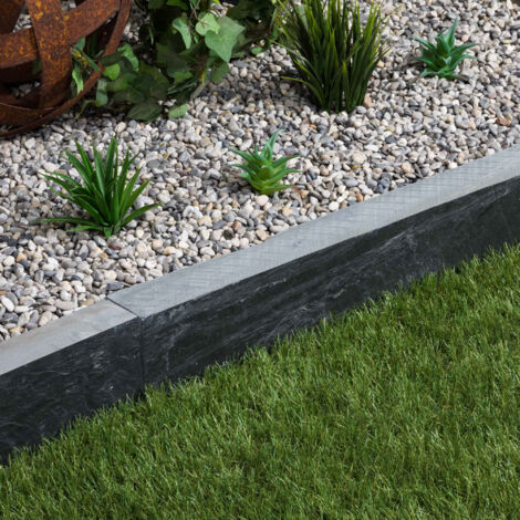 Bordure de jardin en ardoise naturelle 100x10x6 cm – Couleur gris – Pierre naturelle pour délimitation d'espaces extérieurs
