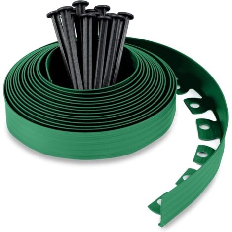 Bordure de Jardin en Plastique 10 mètres avec 30 Piquets d'ancrage - Bordurette de Jardin Flexible - Hauteur 50mm, Vert