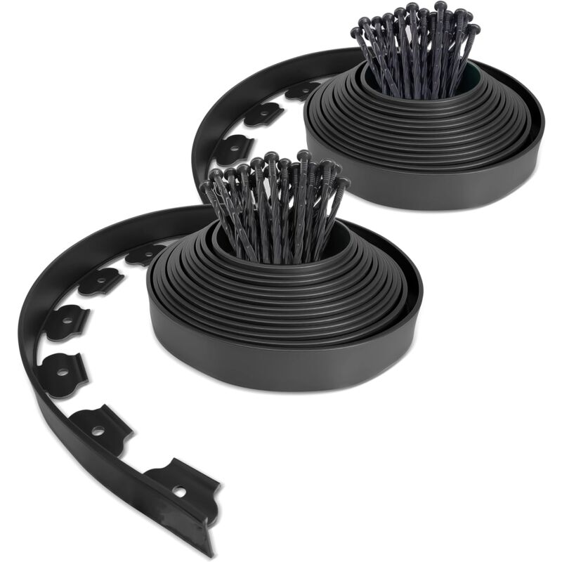 Bordure de Jardin en Plastique 10 mètres avec 30 Piquets d'ancrage Bordurette de Pelouse Flexible Bordure de Gazon avec piquets Solides Idée de