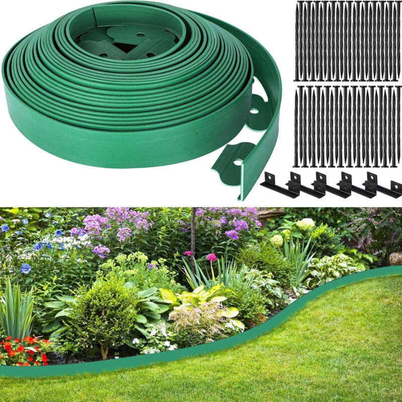 Bordure de Jardin en Plastique Ultrixe 15 mètres avec 45 Piquets d'ancrage Bordurette de Pelouse Flexible Bordure de Gazon avec piquets Solides Idée
