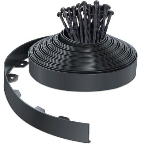 Bordure de Jardin en Plastique 20 mètres avec 60 Piquets d'ancrage Bordurette de Pelouse Flexible Bordure de Gazon avec piquets Solides Idée de Jardin Hauteur 50mm Anthracite